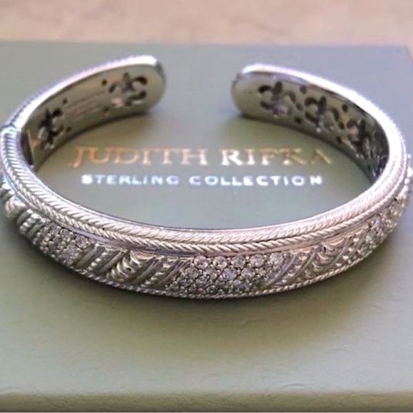 Judith Ripka Diamonique Textured Sterling Silver Cuff Bracelet size 6 3/4 - Picture 1 of 10